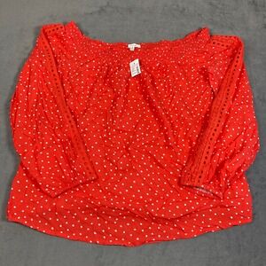 Maurices Red Polka Dot Off Shoulder Eyelet Lace Sleeve Rayon Blouse Medium NWT